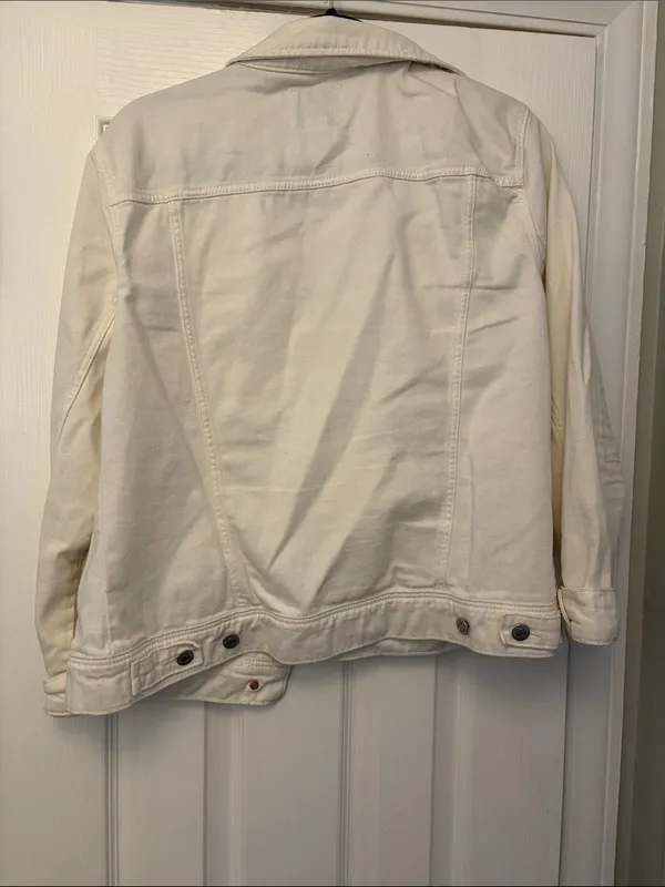 Old Navy Off-White Cream Denim Jean Jacket Size Large L Button Front Trucker - Image 4