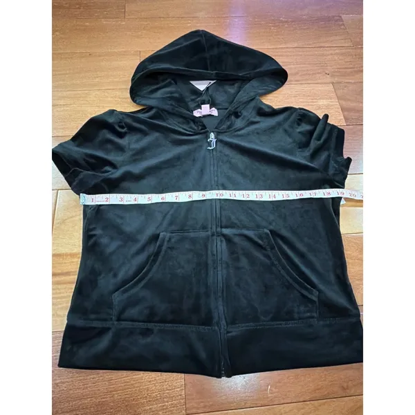 Juicy Couture NWT Tracksuit Set Womens Black Velour Rhinestone Hoodie Shorts L - Image 6