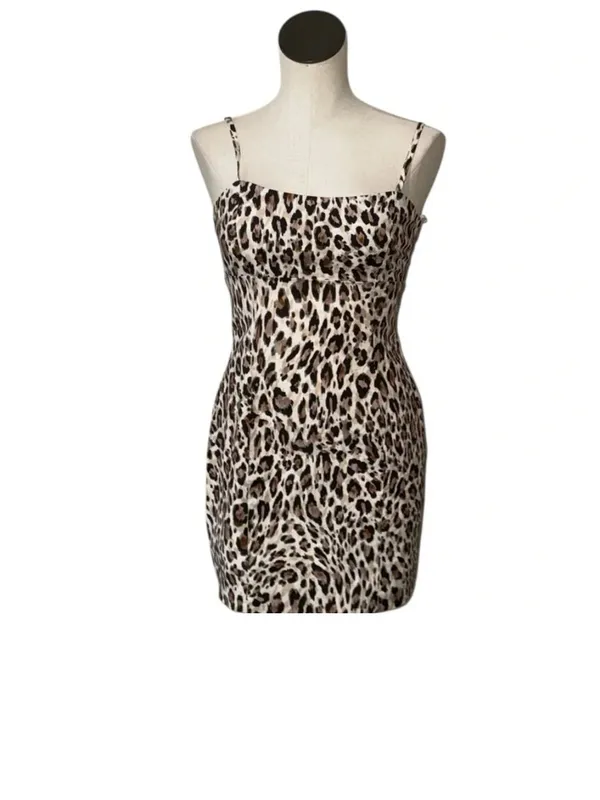 NWT Avec Les Filles Leopard Print Bodycon Mini Dress Size 4 Spaghetti Straps - Image 4