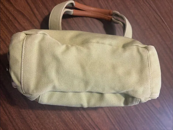 Fossil VINTAGE Canvas Tote Bag in Light Green with Leather Trim - Image 3