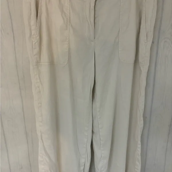 Loft Linen Julie Trouser Pants Womens Size Medium Ivory Straight Leg Cap… - Image 2