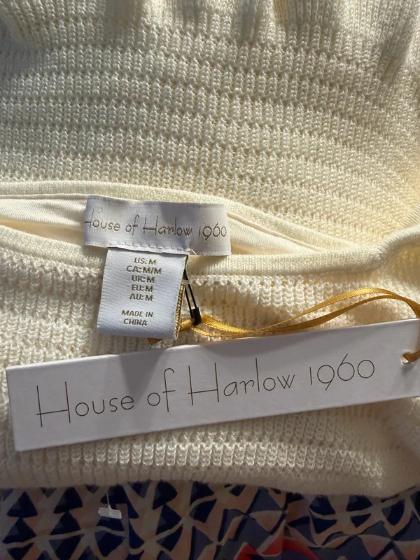 House of Harlow 1960 Cream Knit Midi Dress Ruffle NWT women’s Medium - Image 3