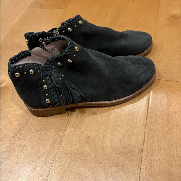 Kate Spade Bowie suede ankle booties boots stud tassel details olive green 7.5 - Image 2