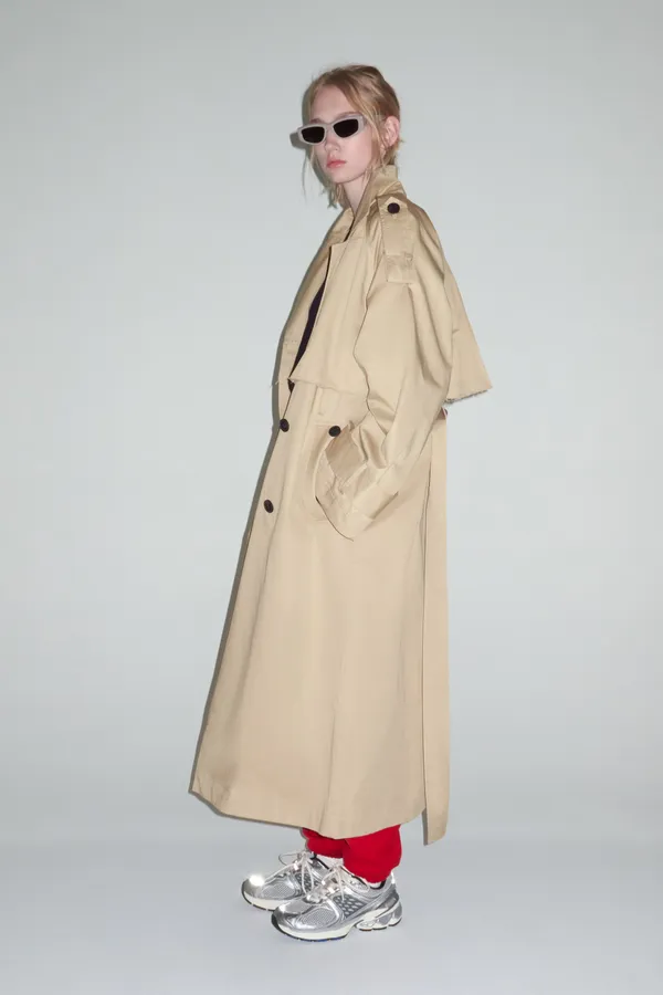 ZARA coat jacket overcoat trench duster long beige tan casual - Image 10