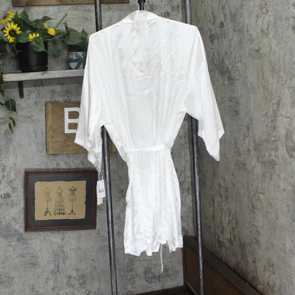 Linea Donatella Womens Bride Satin Wrap Robe BDS091 White XL - Image 2