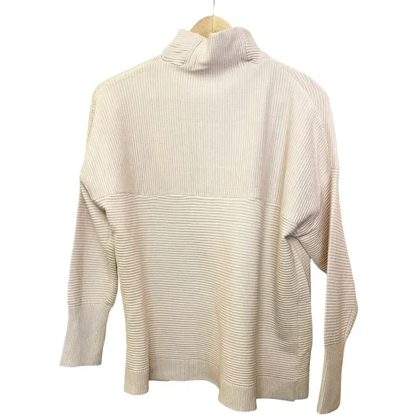 WHITE HOUSE BLACK MARKET Cream Mock Neck Ribbed Sweater Long Sleeves Large NEW - Image 2