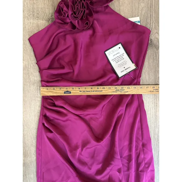 NWT Taylor Women's Rosette Halter Neck Dress W/Tie Back - Size 16- Magenta - Image 6