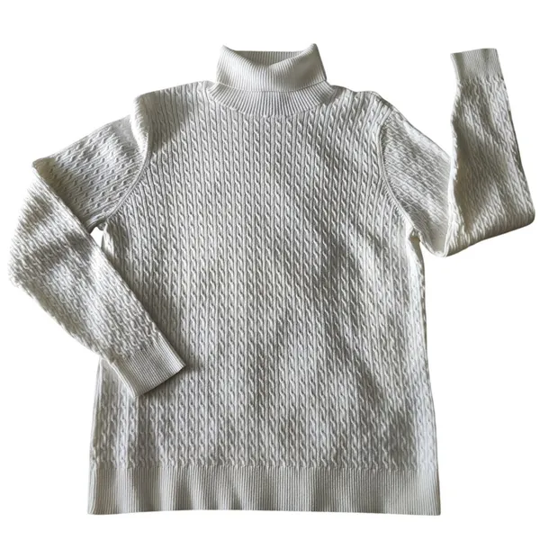 Lands End Preppy Turtleneck Womens XL White Cable Knit Classic Sweater - Image 2