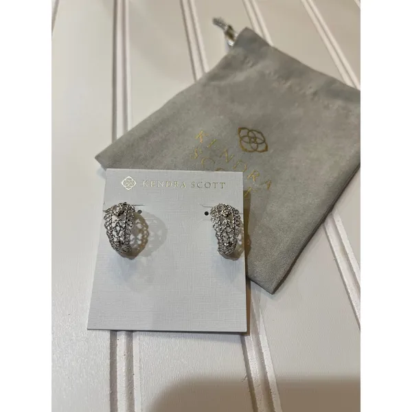 Kendra Scott Krista Lace Huggie Earrings Silver Filigree Openwork NWOT - Image 2