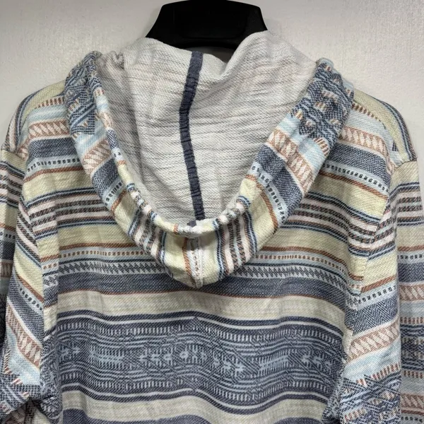 Free Planet Aztec Baja Pullover Hoodie Cream Blue Coral Hippie Boho Grunge Large - Image 4