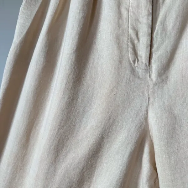 J. Crew Linen Cream High Waisted Straight Leg Trousers large - Image 4