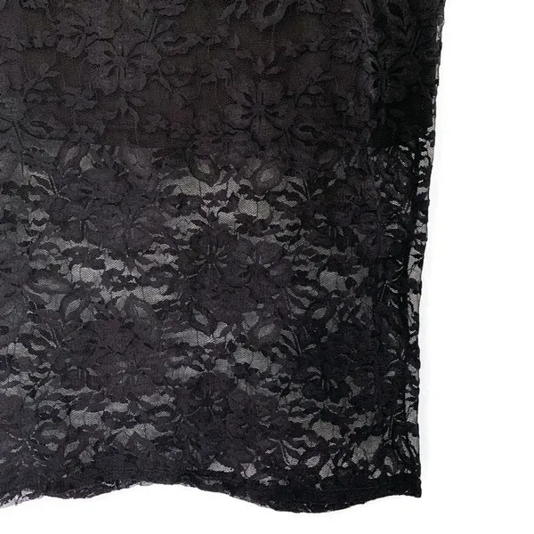 Black Floral Lace Pencil Midi Skirt XL Sheer Stretch Lined - Image 4