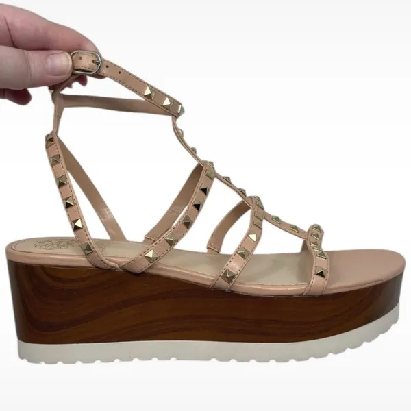 Vince Camuto “Pemolie” Studded Platform Wedge Sandals Tan Women’s Size 9.5 - Image 9