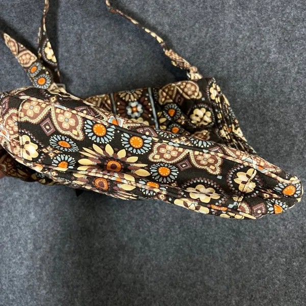 Vera Bradley Crossbody Bag Mocha Rouge Quilted Floral Brown Orange Blue Purse - Image 6