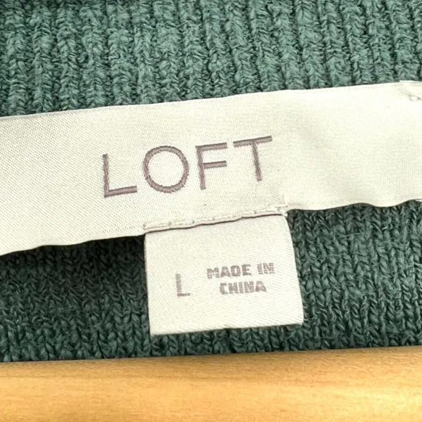 LOFT | Large | Textured Knit V-Neck Gold Button Up Tab-Cuff Pullover Sweater - Image 2