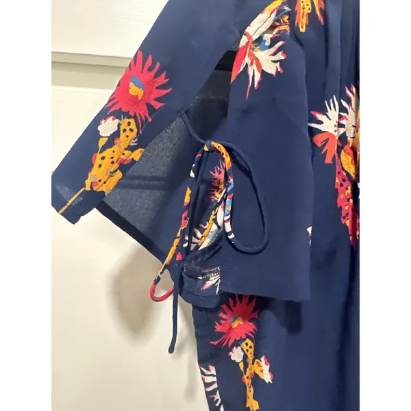 Madewell Women's poppy Print Mini Dress Short Sleeve Navy Blue silk Size 4 - Image 4
