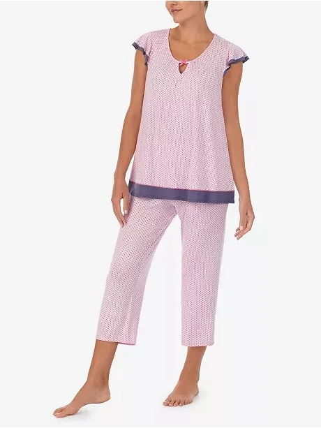 NWT Ellen Tracy Women's Short Sleeve 2 Piece Pajama Set PK/PRINT M - Image 4