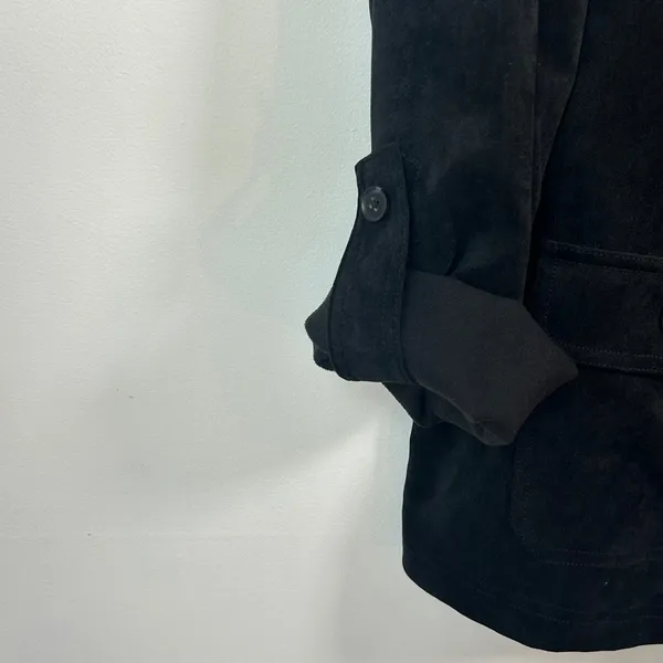 Coldwater Creek Black Faux Suede Button Front Jacket XL 16 Roll Tab Sleeve‎ - Image 9
