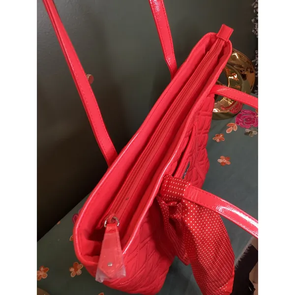 Vera Bradley Bright Red‎ Quilted Tote Bag with Patent Accents and Scarf Detail - Image 5