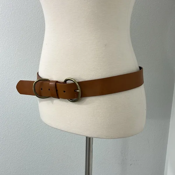 Cognac Brown Genuine Leather Wide Waist Belt Gold Circle Buckle 40" - Image 5