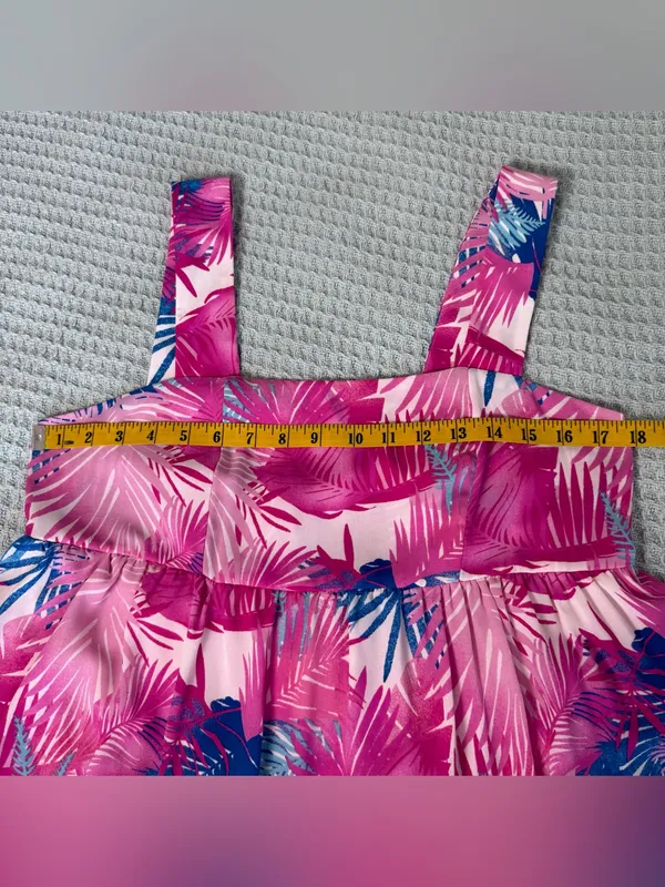 NWT Adrienne Bold Palm Tiered Dress Women Large Pink White Resort Tropical Beach - Image 5