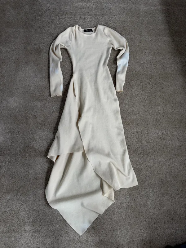 AKIRA Cream Asymmetrical Maxi Sweater Dress – Size Small - Image 2