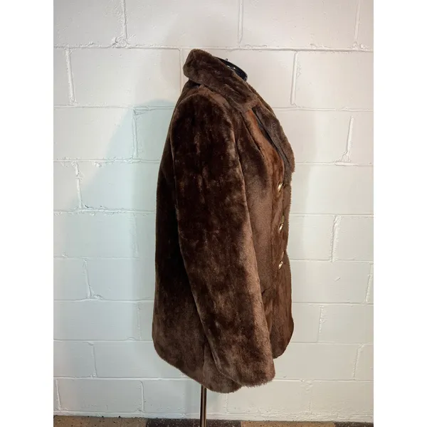 Faux fir coat brown double breasted 1970s Size undefined - Image 6