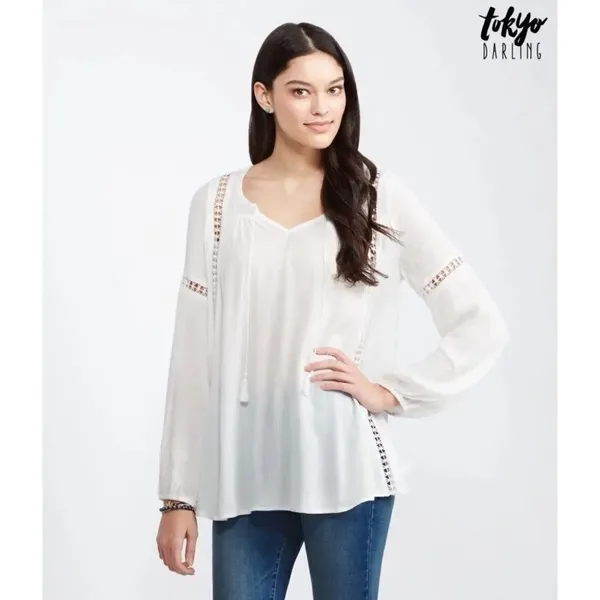 ✨ Women's Natural Sheer Long Sleeve Peasant Top✨ - Image 3