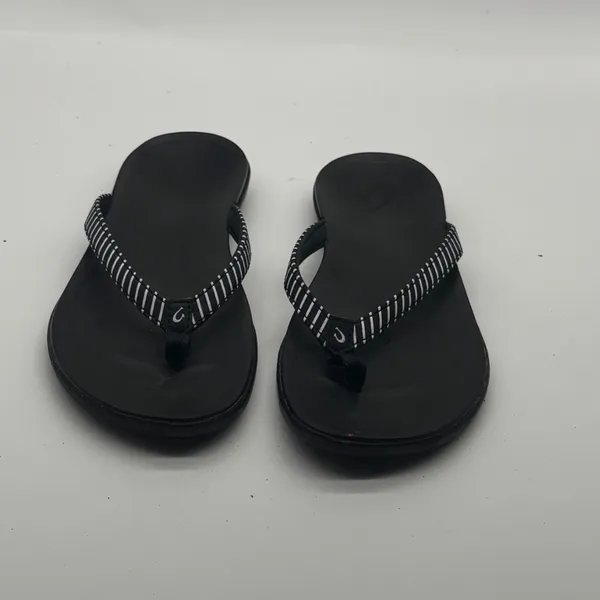 OluKai Ho'opio Black White Striped Flip Flop Sandals Womens 7 - Image 5