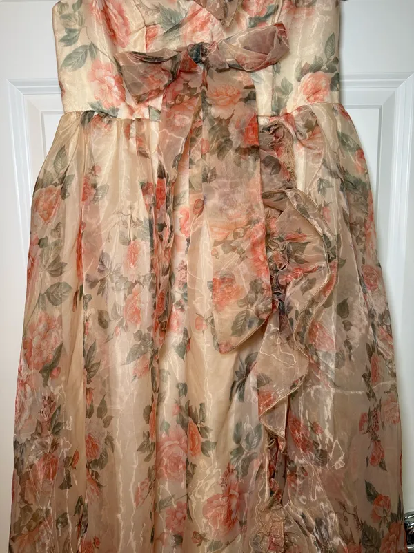SHEIN Floral Ruffled Chiffon Maxi Dress - Peach Rose Print Size M NWT - Image 3