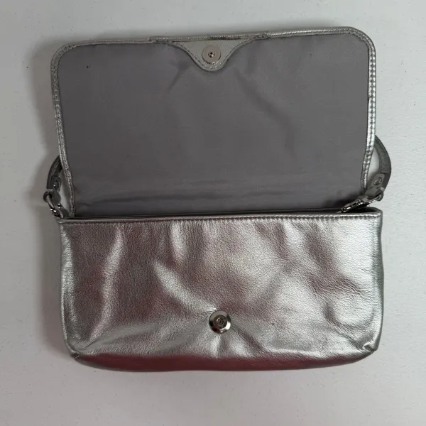 Coach Small Ashley Baguette Clutch Metallic Silver Leather Pleated Logo Y2K - Image 6