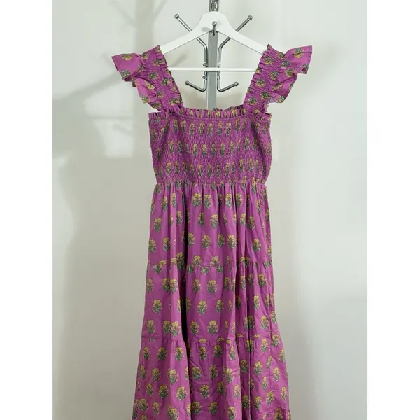 Ultramarine Floral Smocked Tiered Midi Dress Cottagecore Boho Peasant L NWT - Image 7