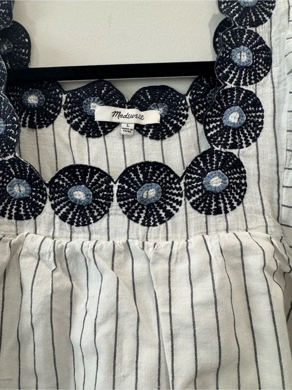 Madewell Embroidered Butterfly Dress in Stripe Size L - Image 4