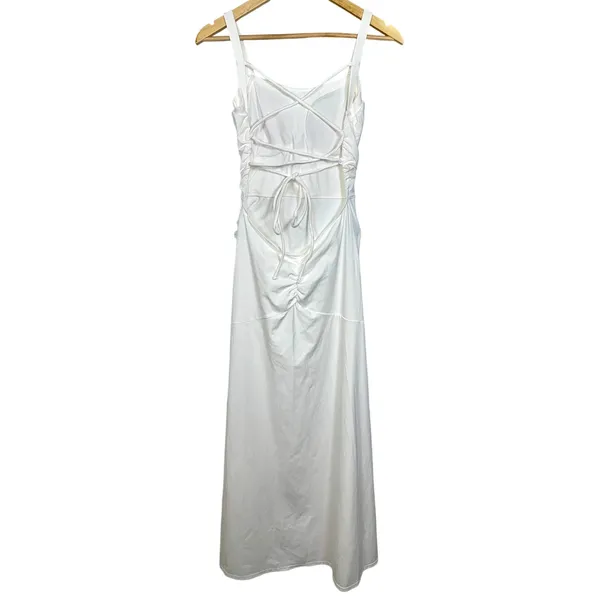 NWOT Halara White Ruched Lace Up Open Back Bodycon Pencil Maxi Dress Size M - Image 12