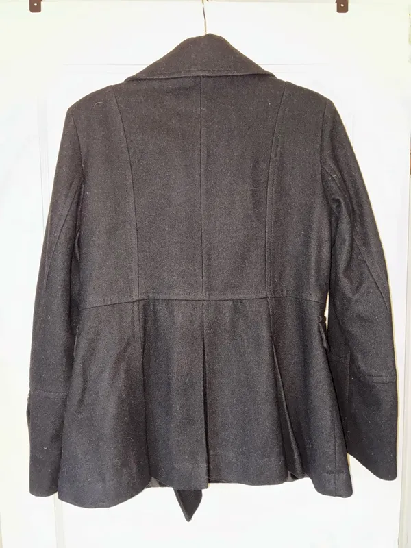 Michael Kors Women’s 12 Black Wool Pea Coat Jacket Gold Buttons Double Breasted - Image 8