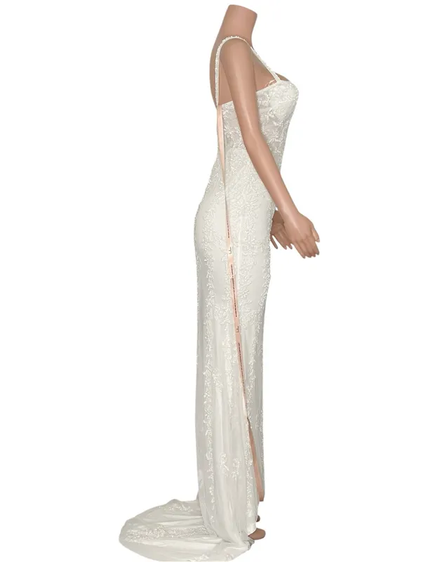 LULUS Luxe Bridal Momentous Love Beaded Bustier Mesh Mermaid Maxi Dress,White,XS - Image 7