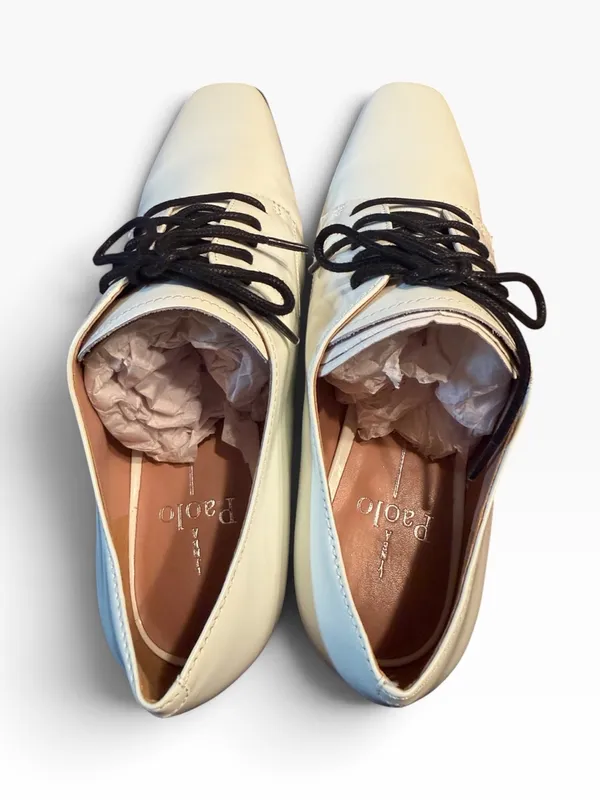 Linea Paolo Ivory Lace-Up Pointed Block Heel Shoes Size 8M - Image 4