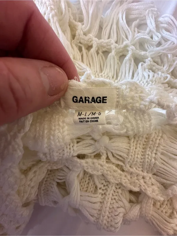 Garage Womens Crochet Top M/L White Fringe Boho Open Knit Festival Beach Hippie - Image 3