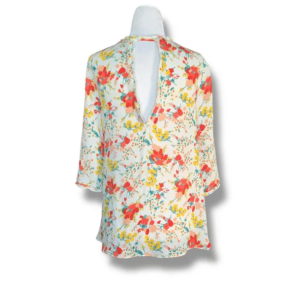 Zara‎ Basic Top Floral Chiffon Blouse Open Back Deep Vneck Flowy Boho Spring XS - Image 8