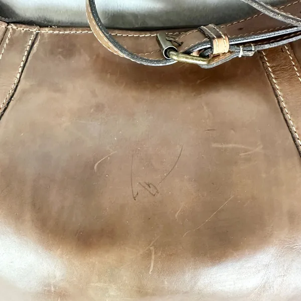 Patricia Nash Leather Hobo Bag Brass Turn Lock Studded Distressed Leather - Image 6