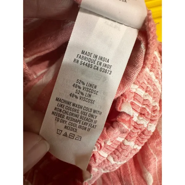 Aerie Pink‎ White Striped Linen Blend Smocked High Waist Shorts Womens Large - Image 6