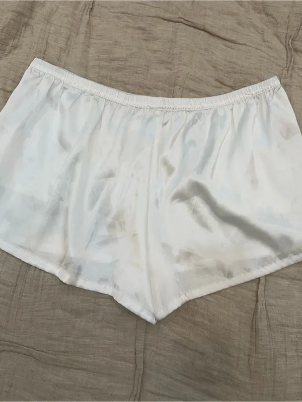 White satiny shorts with light blue piping, size L #bride #wedding - Image 4