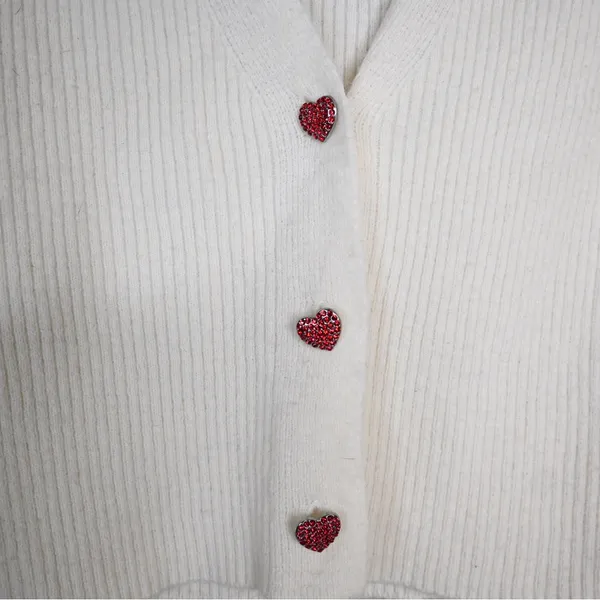 Witty Fox Women's S Rhinestone Heart Button Up Cropped Cardigan Sweater - Image 7