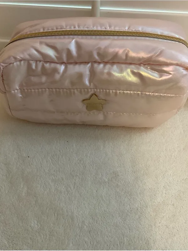 Iridescent Pink Quilted Cosmetic Bag with Star Accent - Image 5