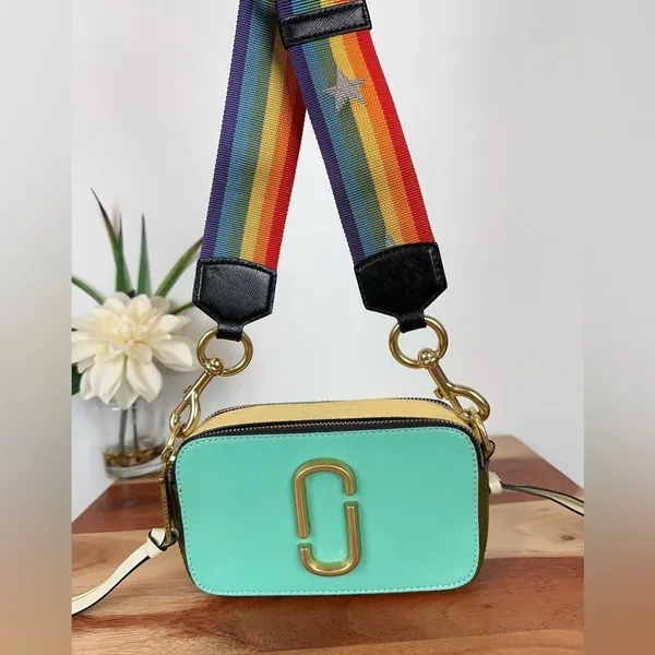 Pre-owned MARC JACOBS‎ Saffiano Rainbow Strap Color Block Snapshot Camera Bag - Image 2