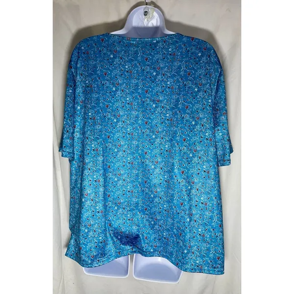 Women's Blue Floral V-Neck Short Sleeve Knit Sleepwear Top Polyester/Spandex 5XL - Image 2