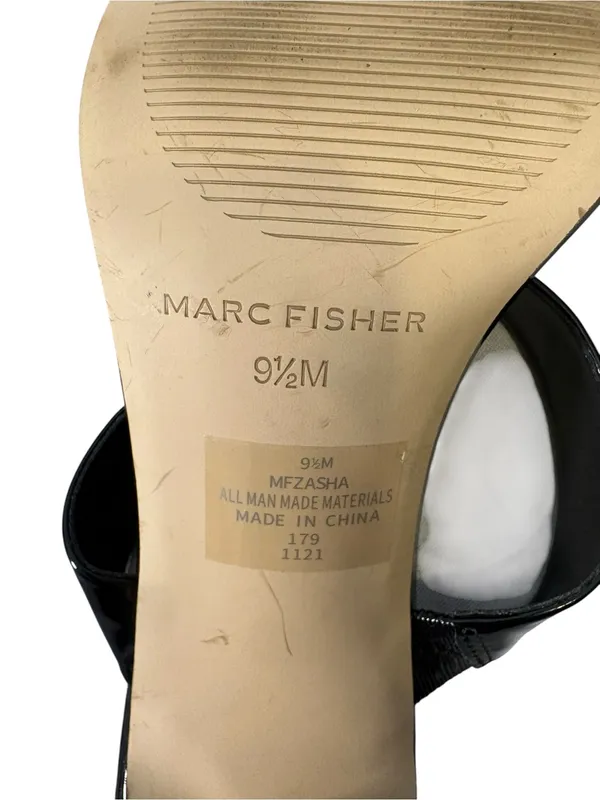 Marc Fisher Zasha Women 9.5 Black Square Toe Heeled Mules Y2K Strappy Sandals - Image 8