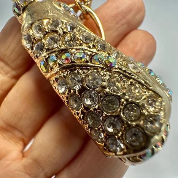 Gold tone rhinestone gold bag key chain purse clip - Image 9