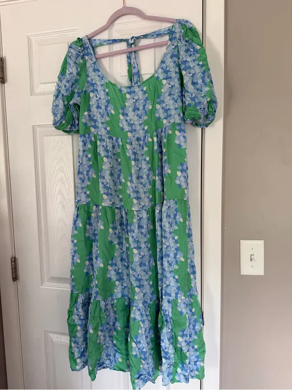 Emily McCarthy Blue Green Floral Flowy Maxi Dress Modest - Image 5