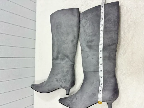 Nine West Gray Willa Kitten Heel Boots Suede Pointed-Toe Knee Boots Size 8 NEW - Image 10